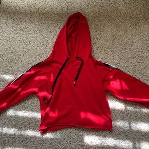 Red with Black Stripes Cropped Hoodie Size S